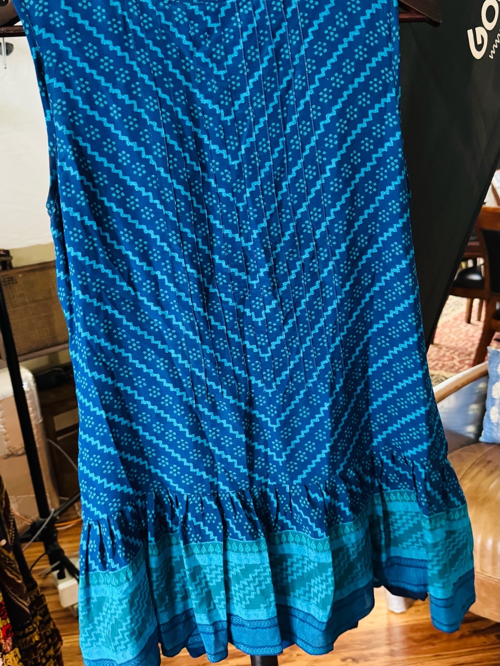 Ritu Kumar Blue Chevron-Pattern dress with Ruffled Hem. Can be worn With legging